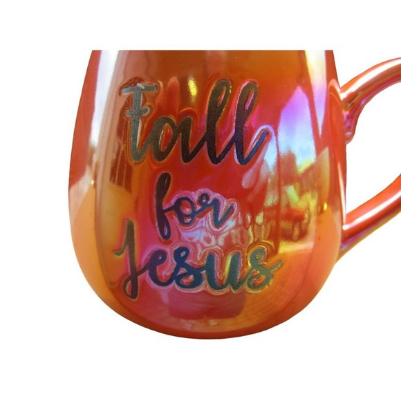 Fall For Jesus Orange Lusterware Iridescent Mug Bebe Harvest Thanksgiving NWOT - Picture 7 of 10